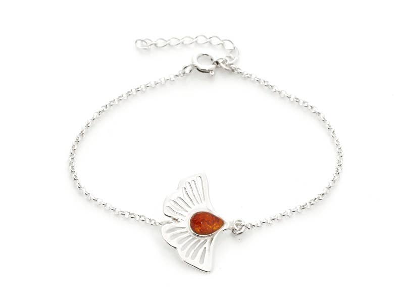 GINKGO-SILBER Armband mit Bernstein